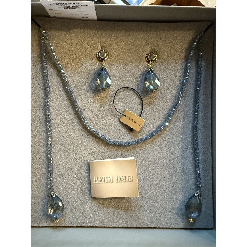 Metallic Blue HEIDI DAUS Lariat Necklace & Earring Set LUX BE A LADY NWT